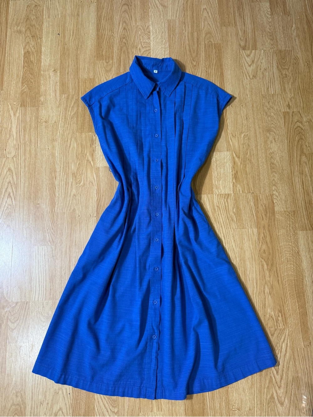 Button-Front Cap Sleeve Dress in Royal Blue - Size S